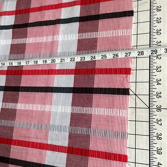 Fabric remnant: red, white, black large abstract plaid, seersucker stripes - Picture 5 of 10